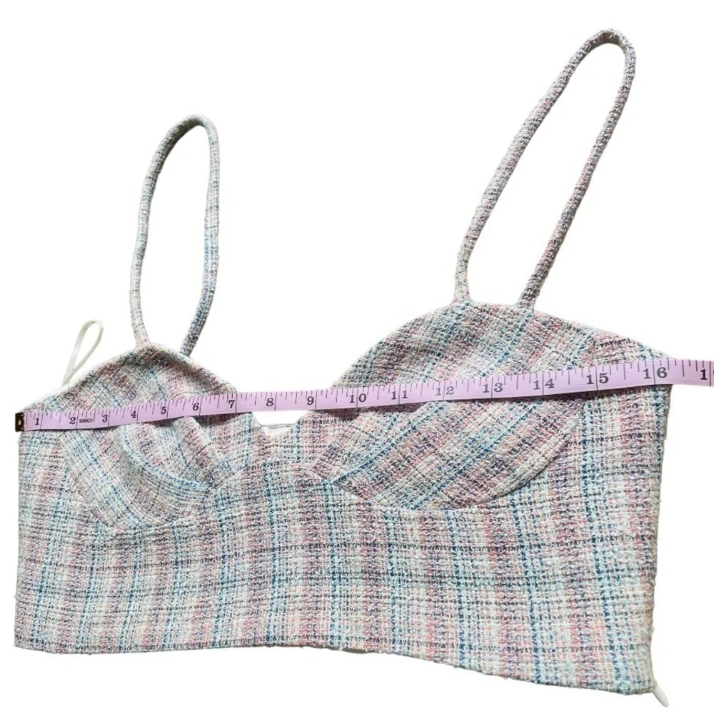 Zara Pink And Blue Tweed Bralette Blouse Medium NWOT